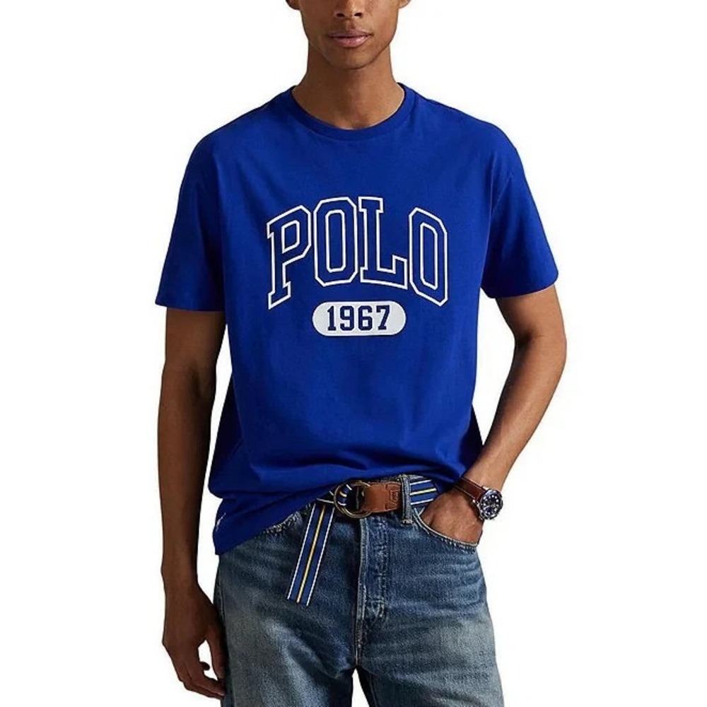 MENS POLO RALPH LAUREN S/S T-SHIRT~SZ LRG~BLUE & WHITE~NWT